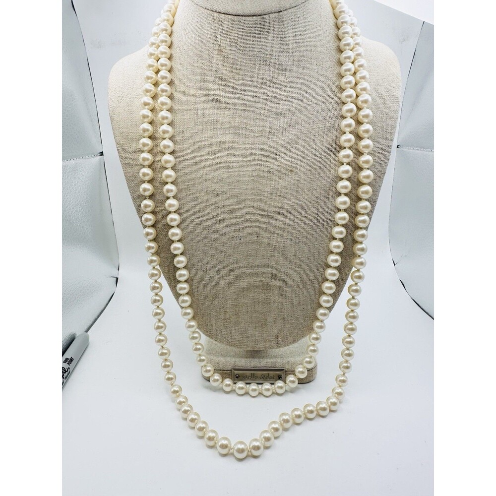 Vintage Imitation Glass Pearl Hand knotted Necklace Long 58” 8mm